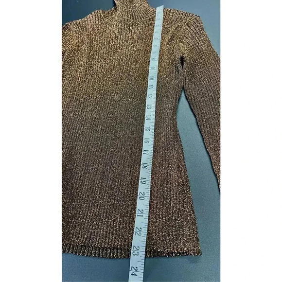 Joseph A Womens Brown Gold Vintage Ribbed Knit Mock Neck Pullover Sweater Medium - Picture 8 of 12